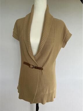 Chaps Ralph Lauren Beige Short Sleeve Buckle Cardigan Size Small